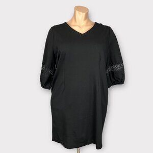 Talbots Womens Plus Petite Black Dress Lace Trim Puff Sleeves size 20WP